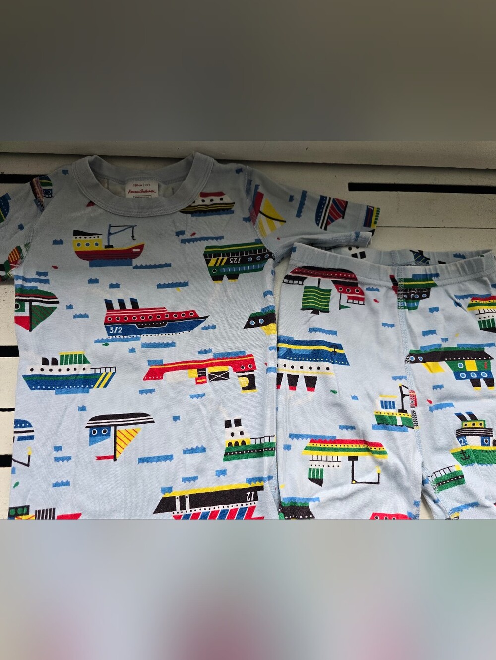 Hanna Andersson Light Blue Boat Print Tee & Shorts Set